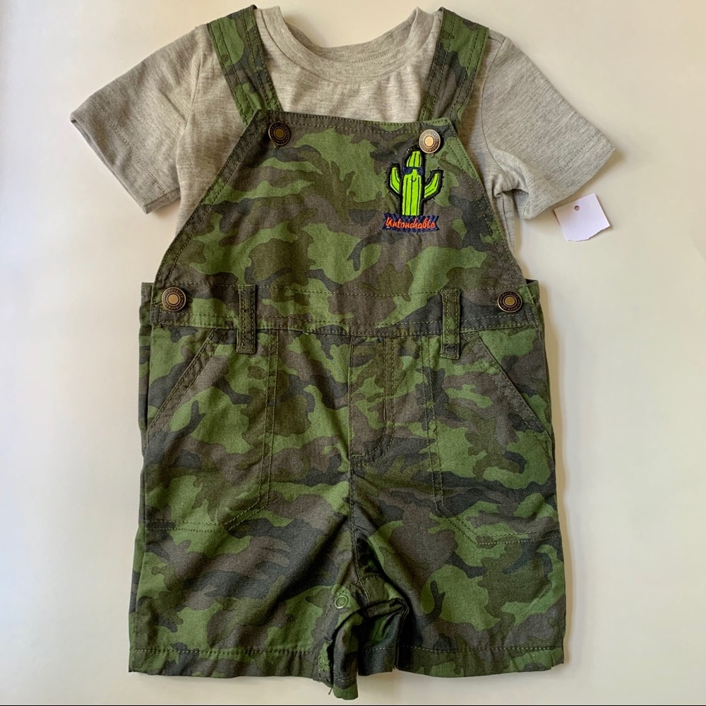 NWT 2 Piece Wonderkids Camo Overall Shorts 18M